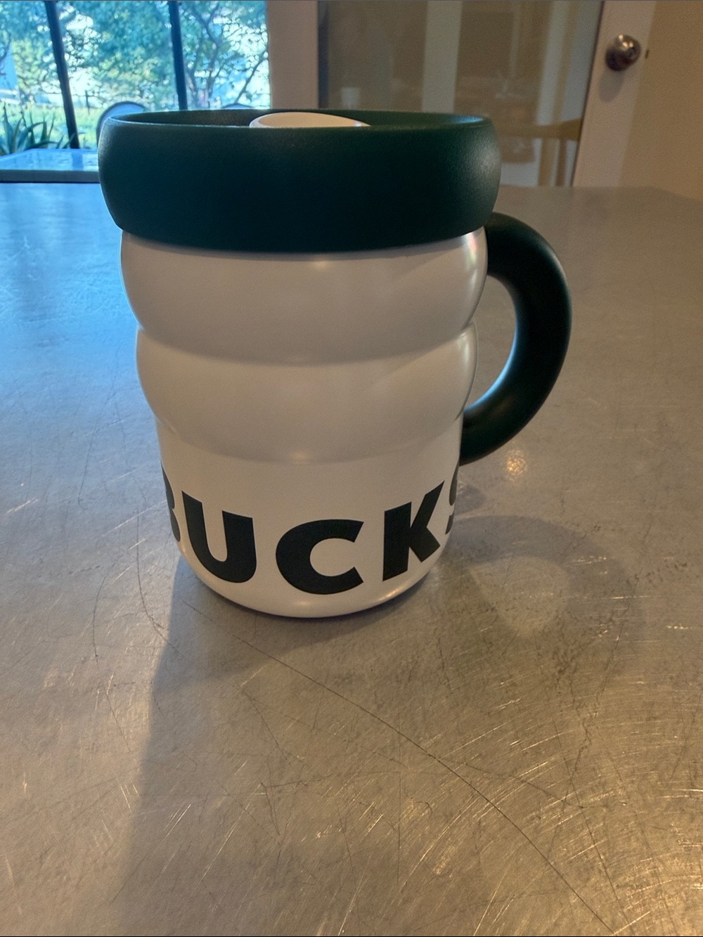 Starbucks White Mug with Dark Green Lid and Handle